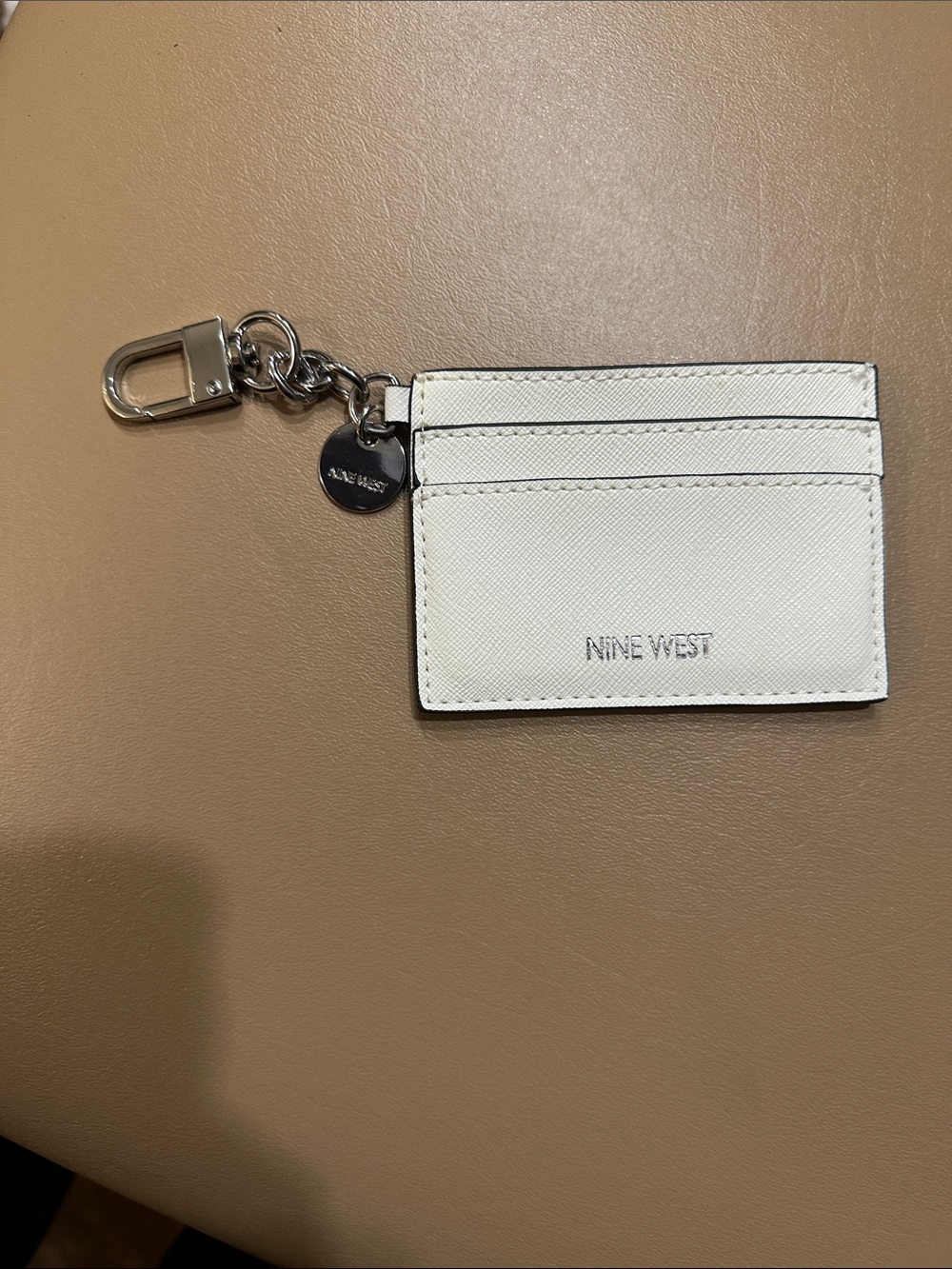 Nine West Cream Card Case Keychain with Silver Hardware